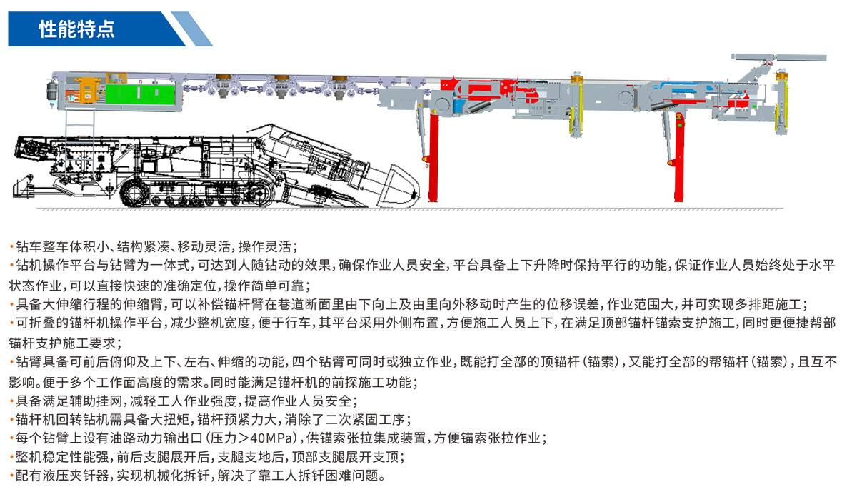 单轨液压锚杆钻车性能特点